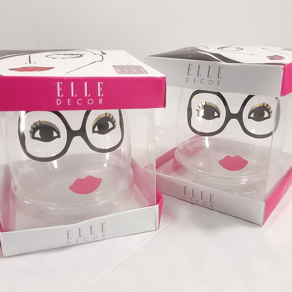 *NEW* Set Of 2 Pair ELLE Decor Stemless Wine Glasses Glasses Lady Woman
